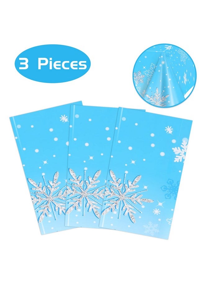 3Pcs Christmas Snowflake Tablecloth Winter Snowflakes Plastic Table Cover Decorations For Winter Christmas Birthday Party Supplies, 51 X 86 Inch, Rectangular