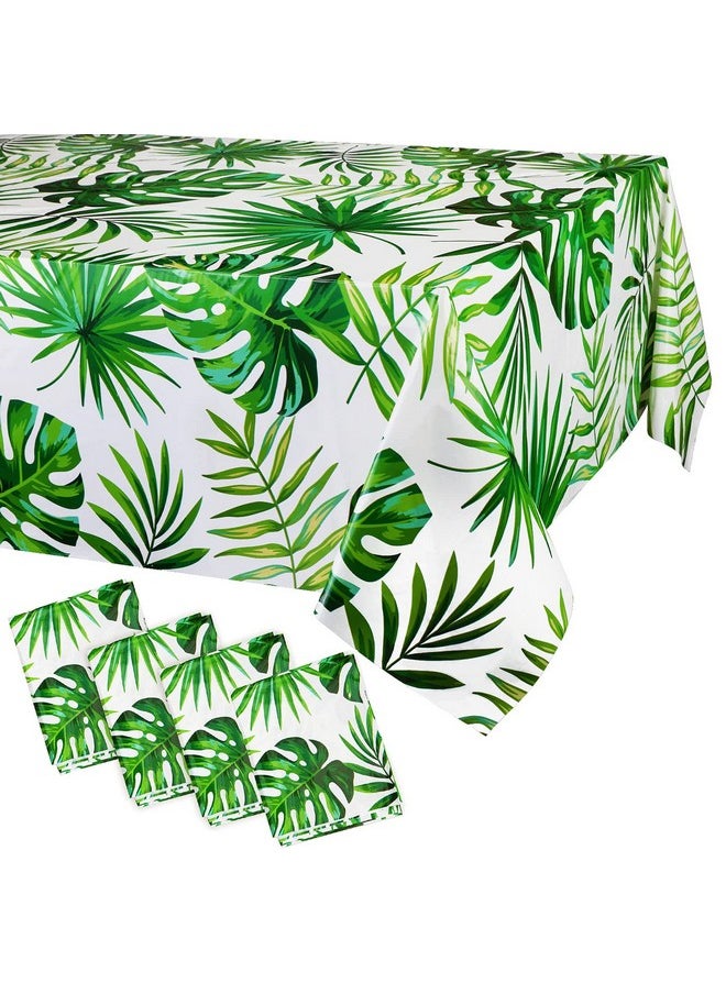 Hawaii Palm Leaves Tablecloths For Hawaiian Party Decoration, 4Pcs Hawaii Luau Disposable Table Cloths Plastic Rectangular Aloha Tropical Table Covers For Safari Jungle Baby Shower Birthday Party