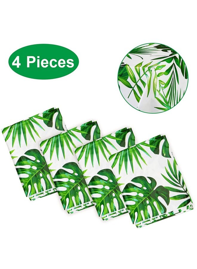 Hawaii Palm Leaves Tablecloths For Hawaiian Party Decoration, 4Pcs Hawaii Luau Disposable Table Cloths Plastic Rectangular Aloha Tropical Table Covers For Safari Jungle Baby Shower Birthday Party