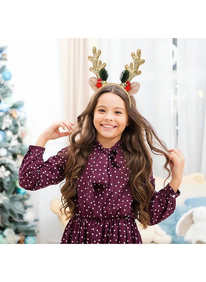 Christmas Headbands Glitter Elk Antlers Headbands Holiday Hair Bands For Women Girl Costume Accessory