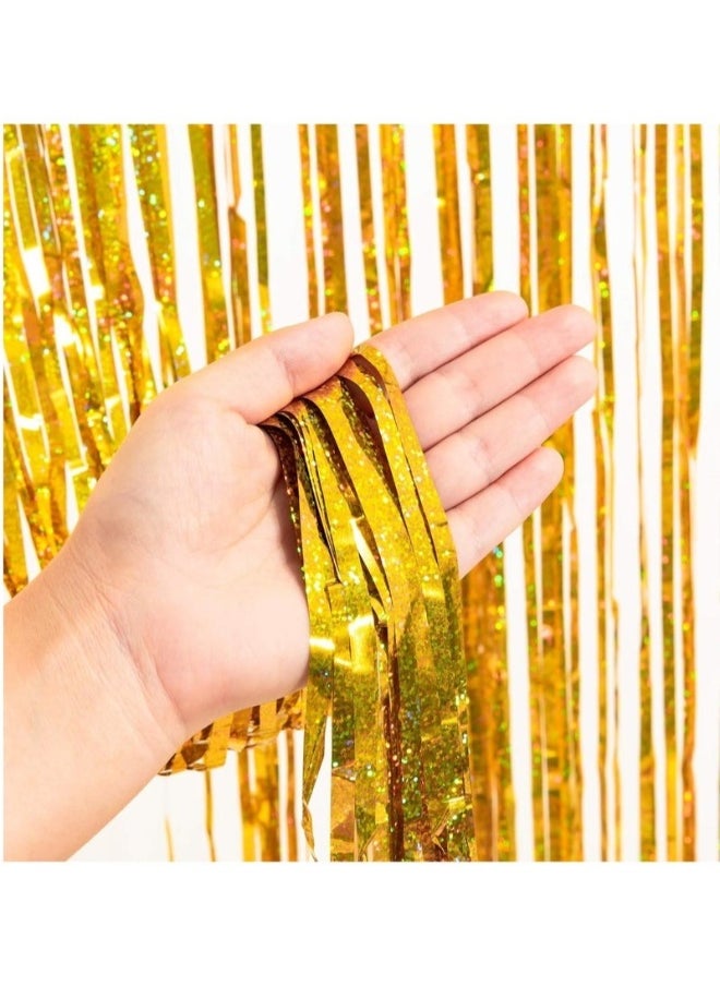 Tinsel Curtain Party Backdrop, Laser Gold Glitter Foil Fringe Curtain Lilac Party Decor Streamers for Birthday Girl Princess Theme Party Decorations