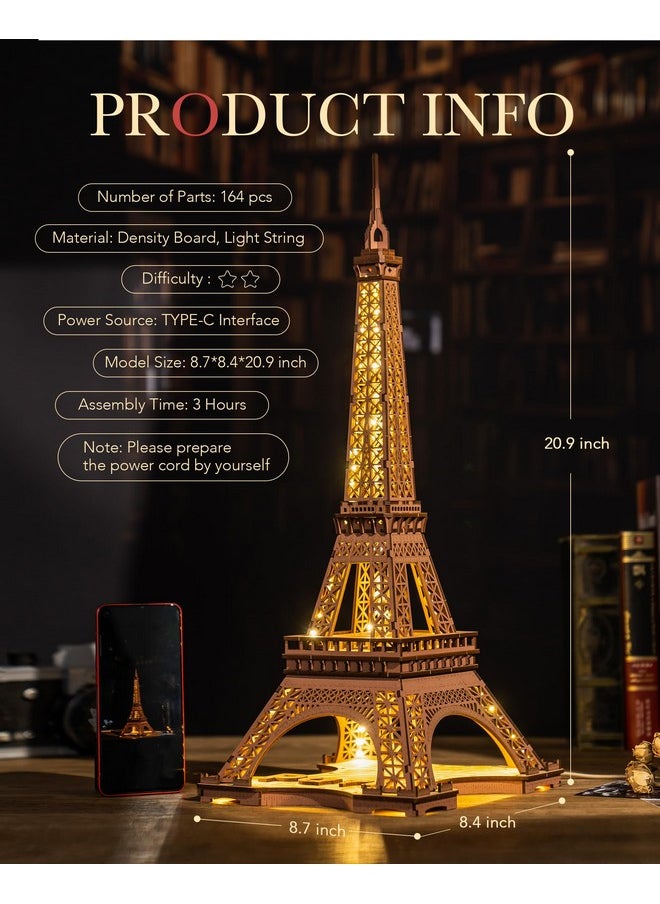 Eiffel Tower,3D Puzzle Model Kits For Adults,Diy 3D Wooden Puzzles For Adults,Builing Set With Led,Home Decoration Festival Gift Idea