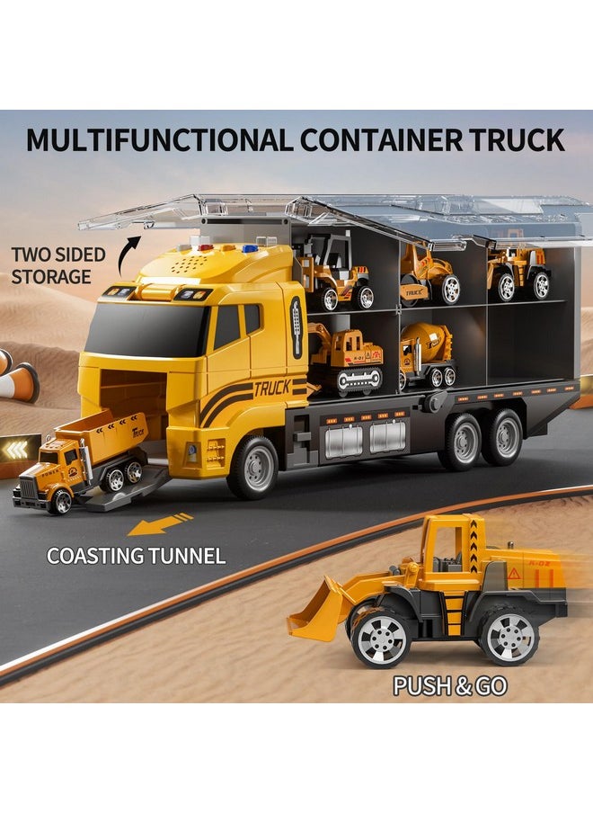 Construction Truck Toy Set With Play Mat, Carrier Truck Toys For Kids Toddlers, Die-Cast Metal Toy Car Set, Truck Car Kids Toys Christmas Birthday Gift For Age 3 4 5 6 + Years Old Boys Girls