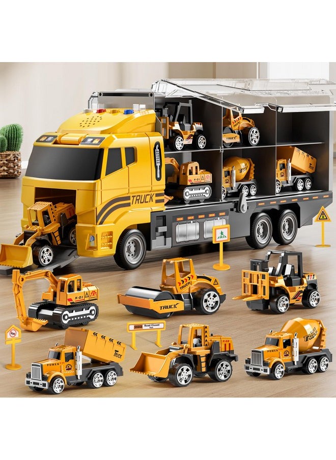 Construction Truck Toy Set With Play Mat, Carrier Truck Toys For Kids Toddlers, Die-Cast Metal Toy Car Set, Truck Car Kids Toys Christmas Birthday Gift For Age 3 4 5 6 + Years Old Boys Girls