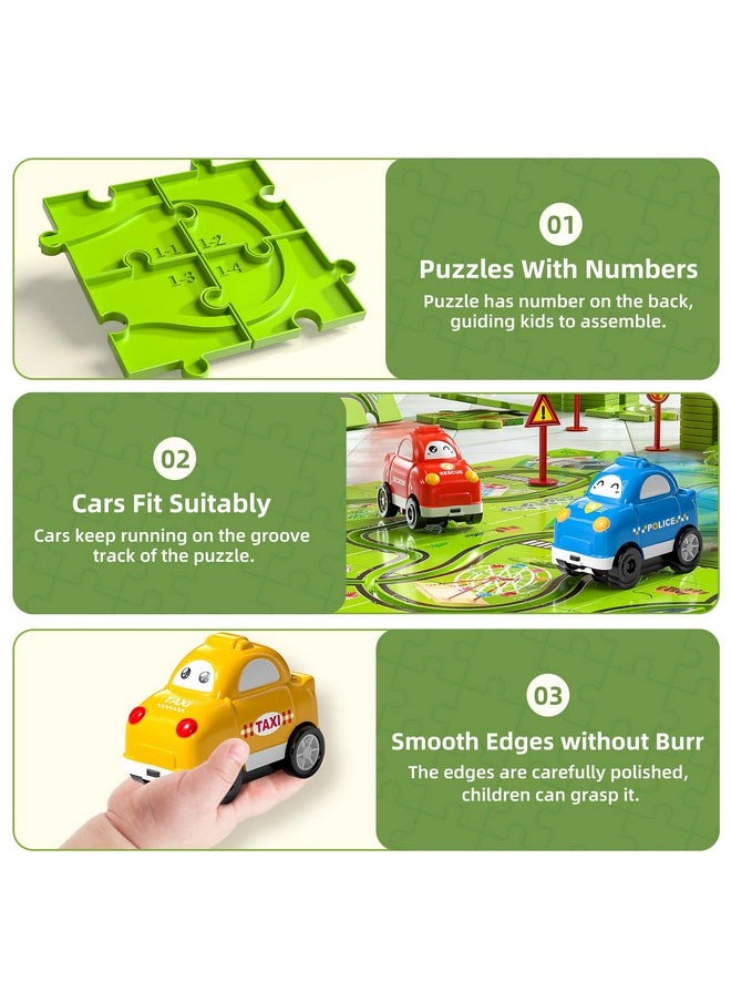 64 Pcs Puzzle Race Track Car Set Toys For Kids Ages 3-5 - Toddler Toys Gifts For 3 4 5 Year Old Boys, Puzzle Tracks Car Toys For Boys Ages 3-5 4-6, Ideal 3 4 5 6 Year Old Boys Birthday Gifts