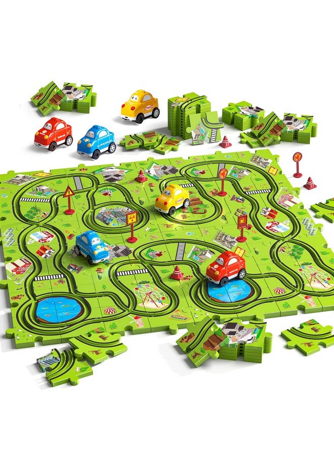 64 Pcs Puzzle Race Track Car Set Toys For Kids Ages 3-5 - Toddler Toys Gifts For 3 4 5 Year Old Boys, Puzzle Tracks Car Toys For Boys Ages 3-5 4-6, Ideal 3 4 5 6 Year Old Boys Birthday Gifts