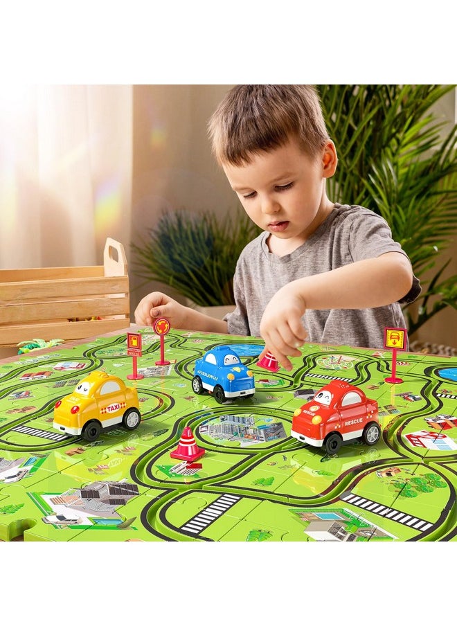 64 Pcs Puzzle Race Track Car Set Toys For Kids Ages 3-5 - Toddler Toys Gifts For 3 4 5 Year Old Boys, Puzzle Tracks Car Toys For Boys Ages 3-5 4-6, Ideal 3 4 5 6 Year Old Boys Birthday Gifts