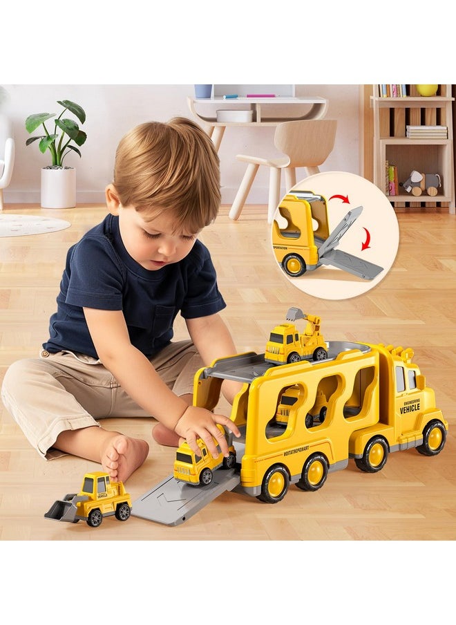 Construction Truck Boy Toys For 3-5 Year Old Toddlers - Toys For 3 4 5 6 7 Years Old Engineering Transport Vehicle Carrier Truck, Kids Excavator Crane Gift Toys For Boys & Girls Aged 4-6