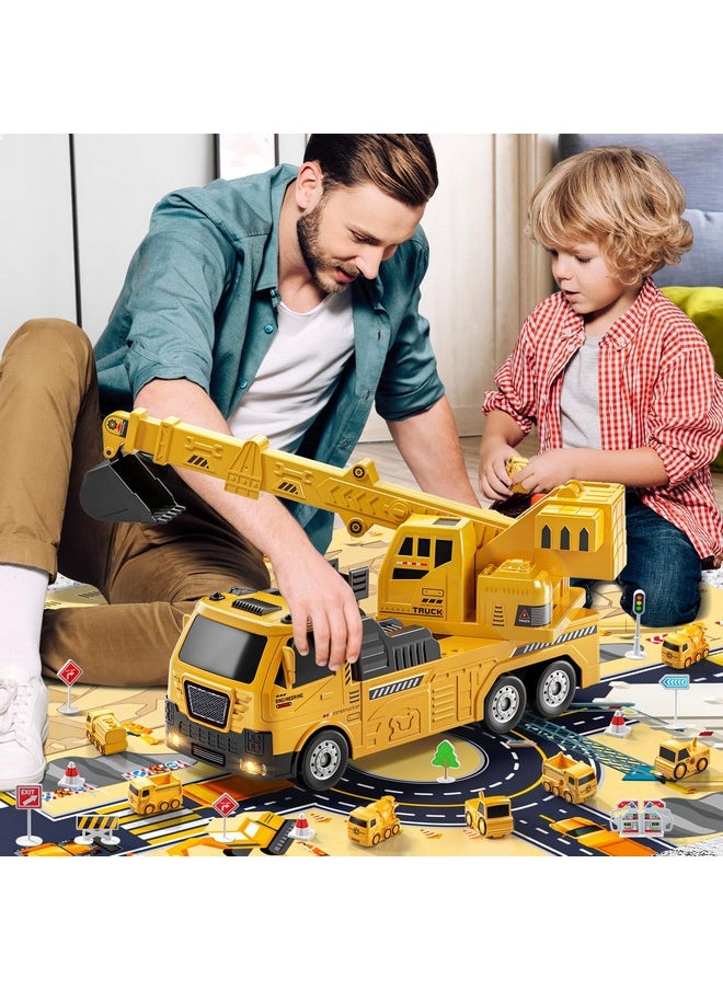 Engineering Crane, Kids Construction Truck Toys For 3 4 5 6 7 Years Old - Car Race Tracks, Excavator, Boy Toys For 3-5 Year Old Toddlers, Gift Toys For Boys & Girls Aged 4-6, Outdoor Playset