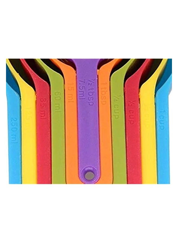 6 Pcs of Plastic Measuring Cups and Spoons Set. Stackable, Space Saving, Multi color Design