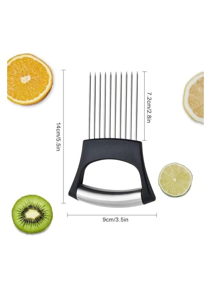 Onion Holder for Slicing, Stainless Steel Onion Slice Holder, Onion Cutter for Slicing, Vegetable Cutter for Potato, Tomato, Avocados, Eggs, Food Slicer Assistant Tool for Slicing Fruit Lemon and Meat