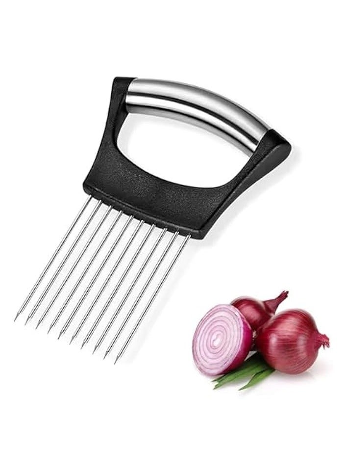 Onion Holder for Slicing, Stainless Steel Onion Slice Holder, Onion Cutter for Slicing, Vegetable Cutter for Potato, Tomato, Avocados, Eggs, Food Slicer Assistant Tool for Slicing Fruit Lemon and Meat