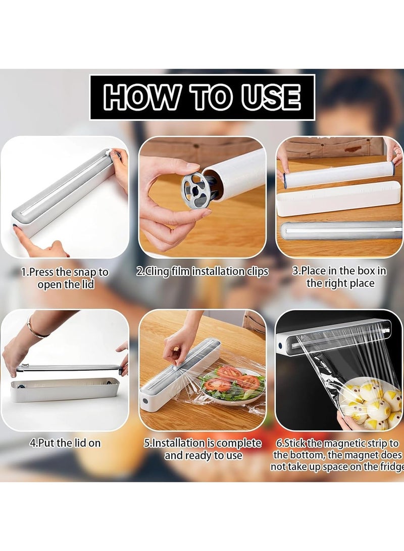 Magnetic Plastic Wrap Dispenser with Cutter - Refillable Aluminum Tin Foil and Plastic Wrap Organizer for Kitchen,Upgraded 3 in 1 Paper Towel Holder Wall Mount