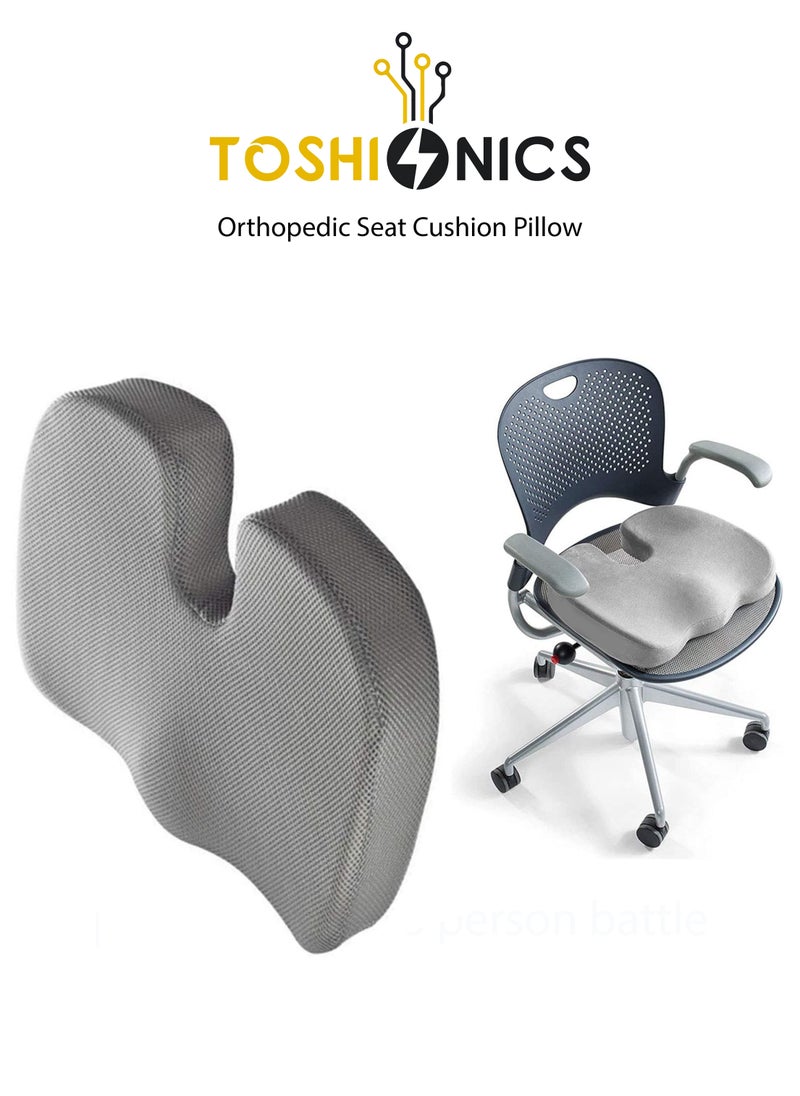 Orthopedic U-Shaped Seat Cushion Comfortable Chair Pad Memory Foam Cushion with Cover Heat Responsive Chair Seat Pillow Support Bottom Tailbone for Office Home gaming Travelling and long Time Seating 45x35x8 cm Grey