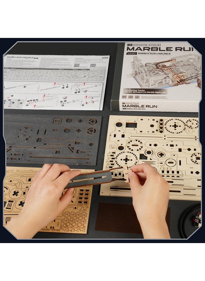 3D Puzzle Marble Link Pack Lg01, 3D Wooden Puzzles For Adults Marble Run Model Building Kits, Connector For Assembling Marble Spaceport Lgc01 And Marble Night City Lga01