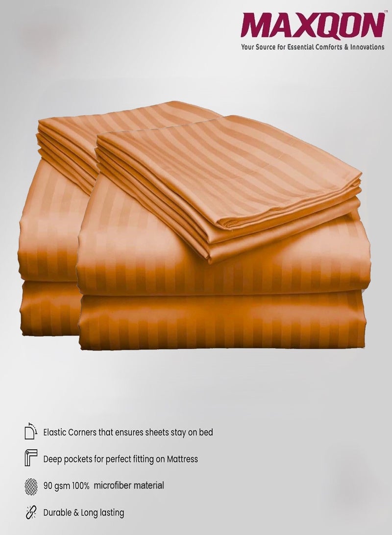 2-Set Fitted Bed Sheets +  Pillow Covers, King/Queen/Double/Single Sizes, Color Peach