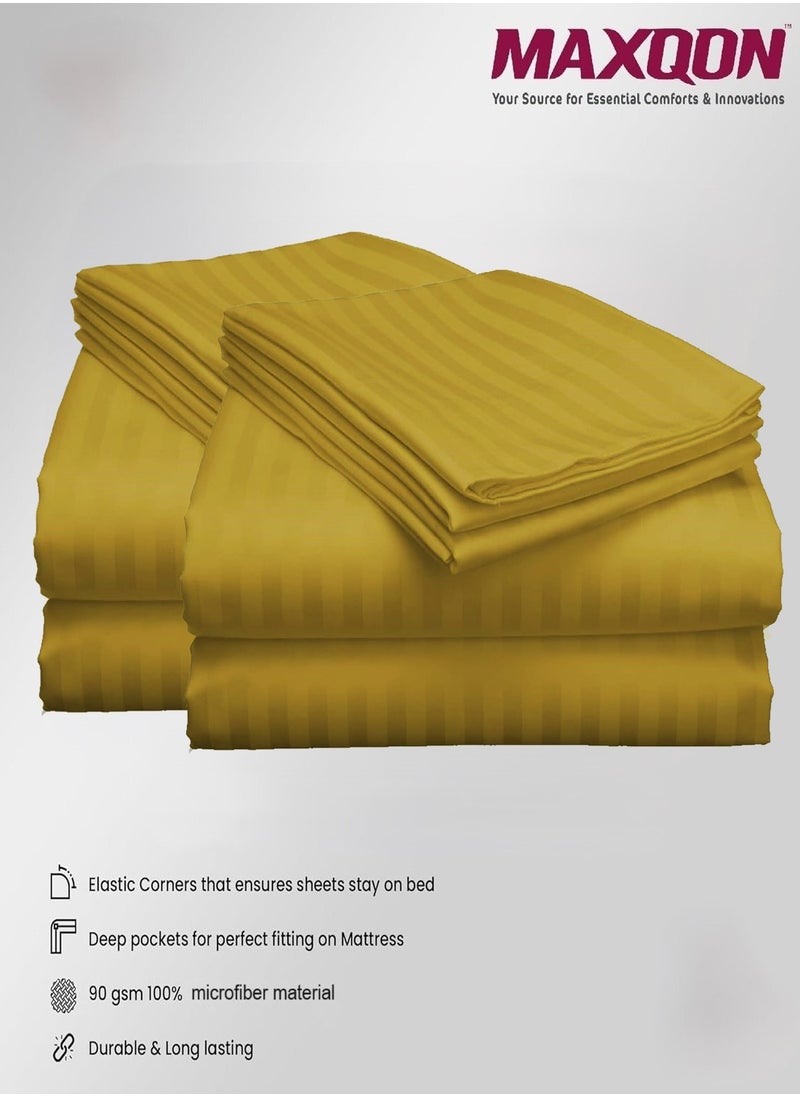 2-Set Fitted Bed Sheets +  Pillow Covers, King/Queen/Double/Single Sizes, Color Gold