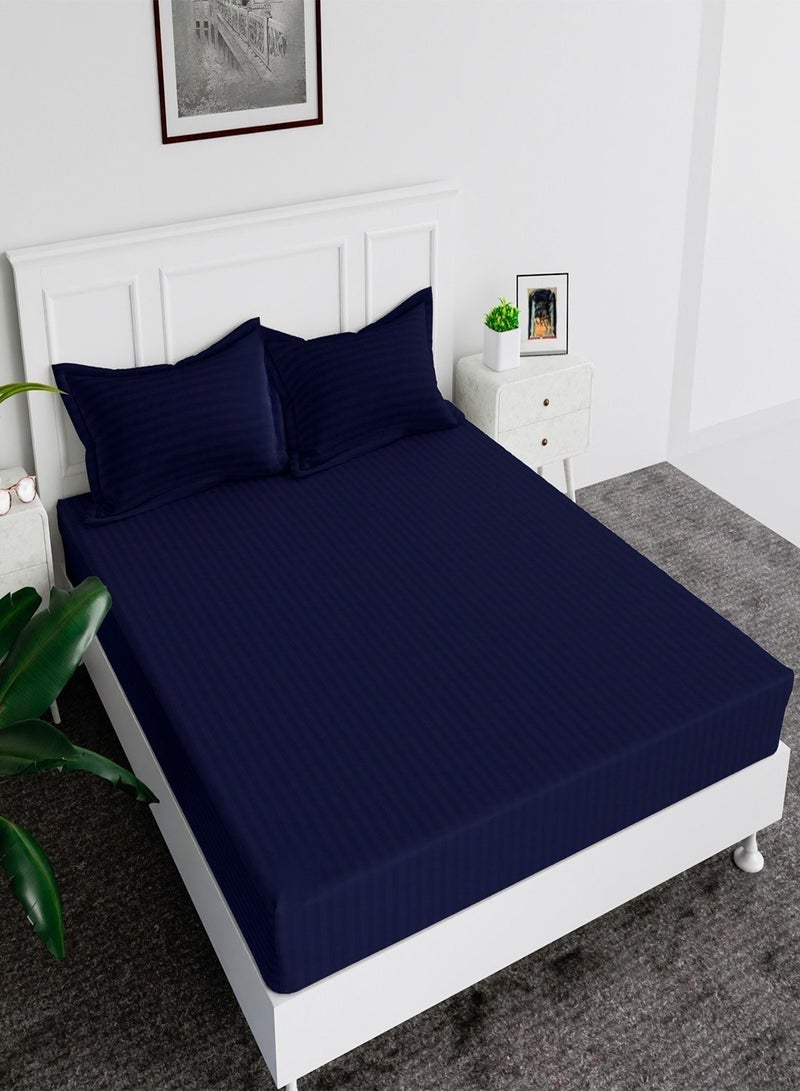 Fitted Bed Sheet +2Pcs Pillow Covers, King/Queen/Double/Single Sizes, Color Blue