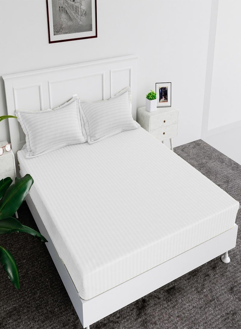 Fitted Bed Sheet +2Pcs Pillow Covers, King/Queen/Double/Single Sizes, Color White
