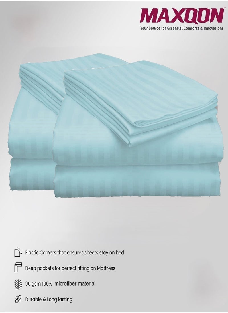 2-Set Fitted Bed Sheets +  Pillow Covers, King/Queen/Double/Single Sizes, Color Sky Blue