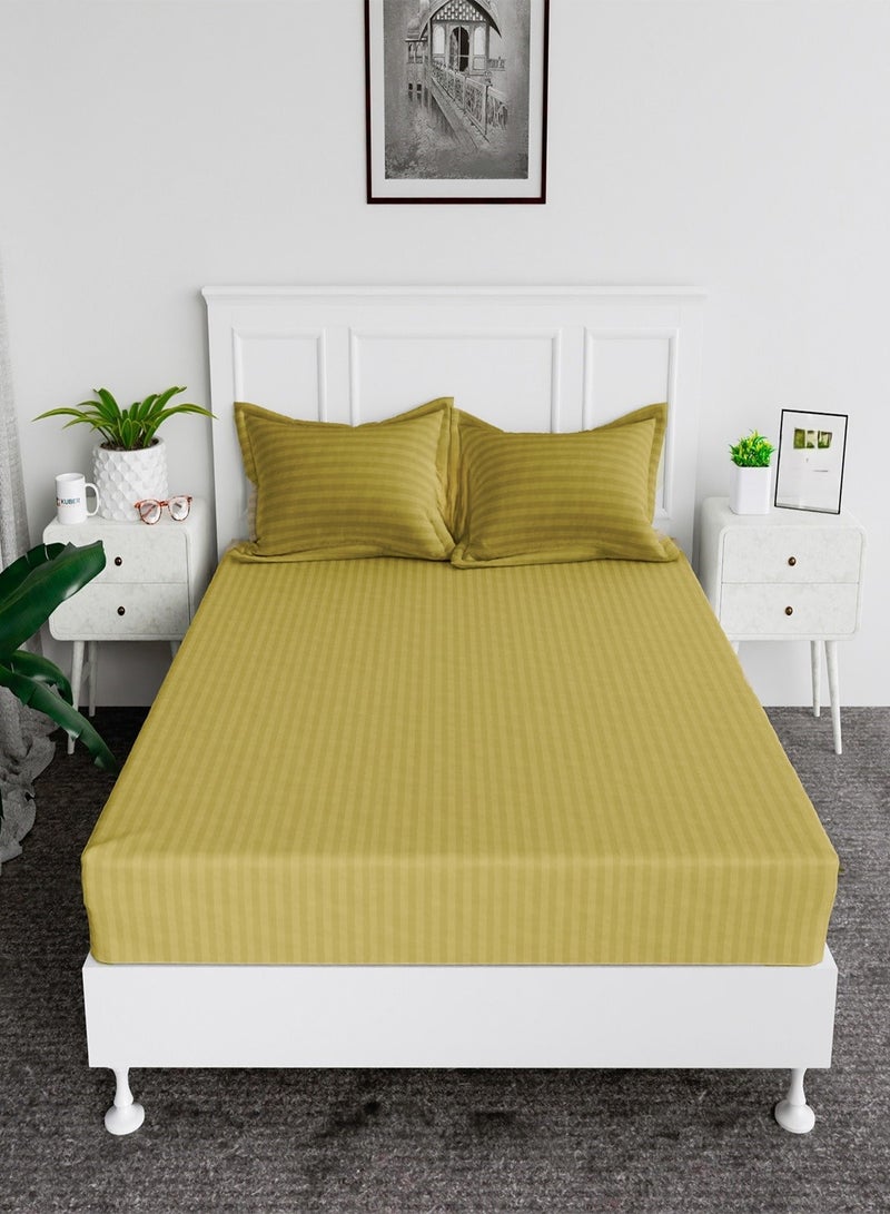 Fitted Bed Sheet +2Pcs Pillow Covers, King/Queen/Double/Single Sizes, Color Gold