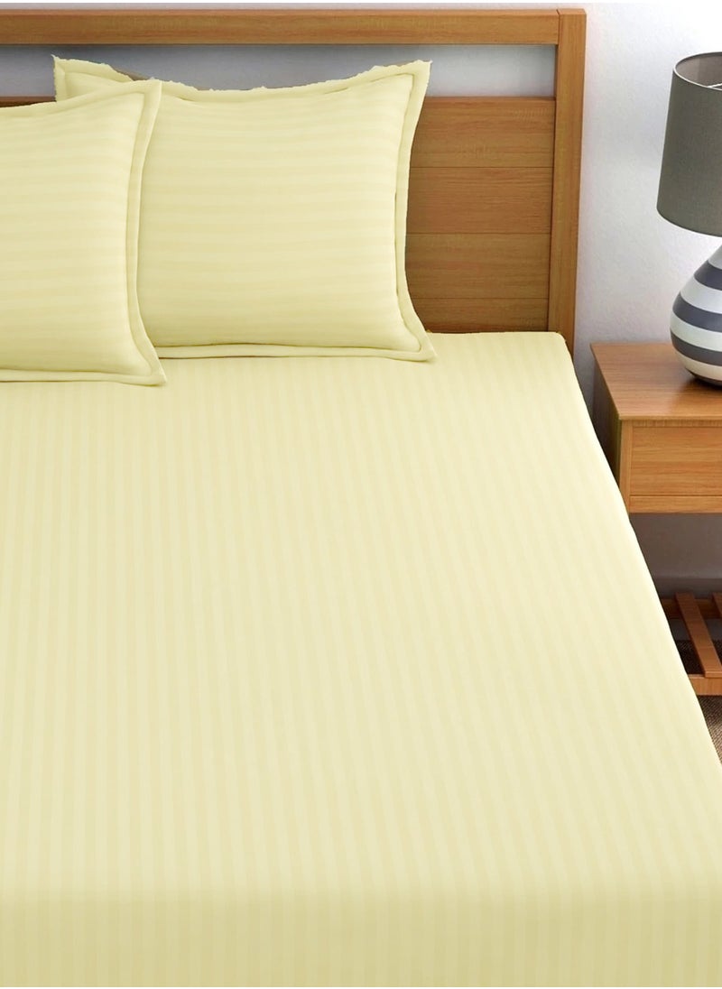 Fitted Bed Sheet +2Pcs Pillow Covers, King/Queen/Double/Single Sizes, Color Cream