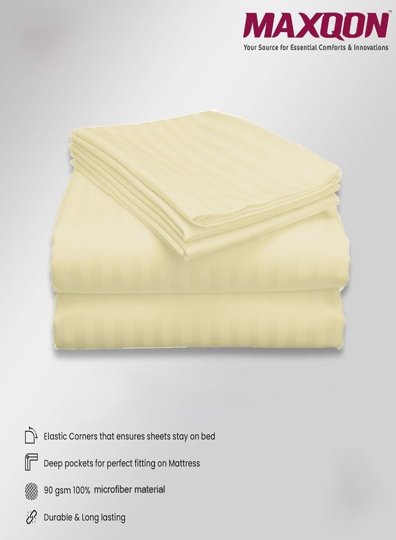 Fitted Bed Sheet +2Pcs Pillow Covers, King/Queen/Double/Single Sizes, Color Cream