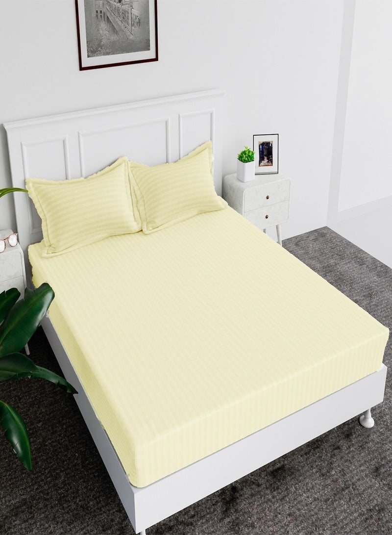 Fitted Bed Sheet +2Pcs Pillow Covers, King/Queen/Double/Single Sizes, Color Cream