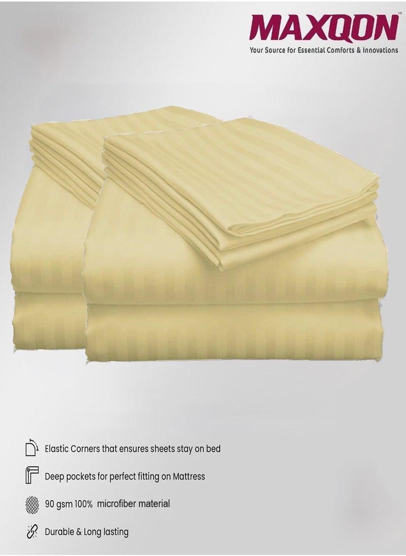 2-Set Fitted Bed Sheets +  Pillow Covers, King/Queen/Double/Single Sizes, Color Cream
