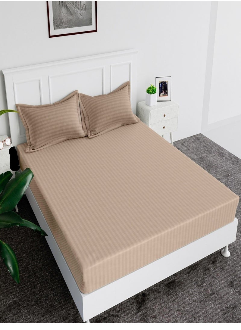 2-Set Fitted Bed Sheets +  Pillow Covers, King/Queen/Double/Single Sizes, Color Beige