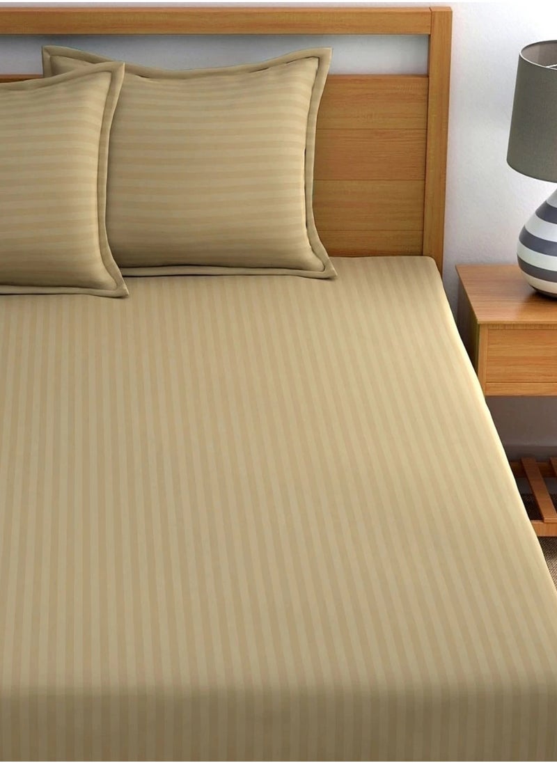 2-Set Fitted Bed Sheets +  Pillow Covers, King/Queen/Double/Single Sizes, Color Beige