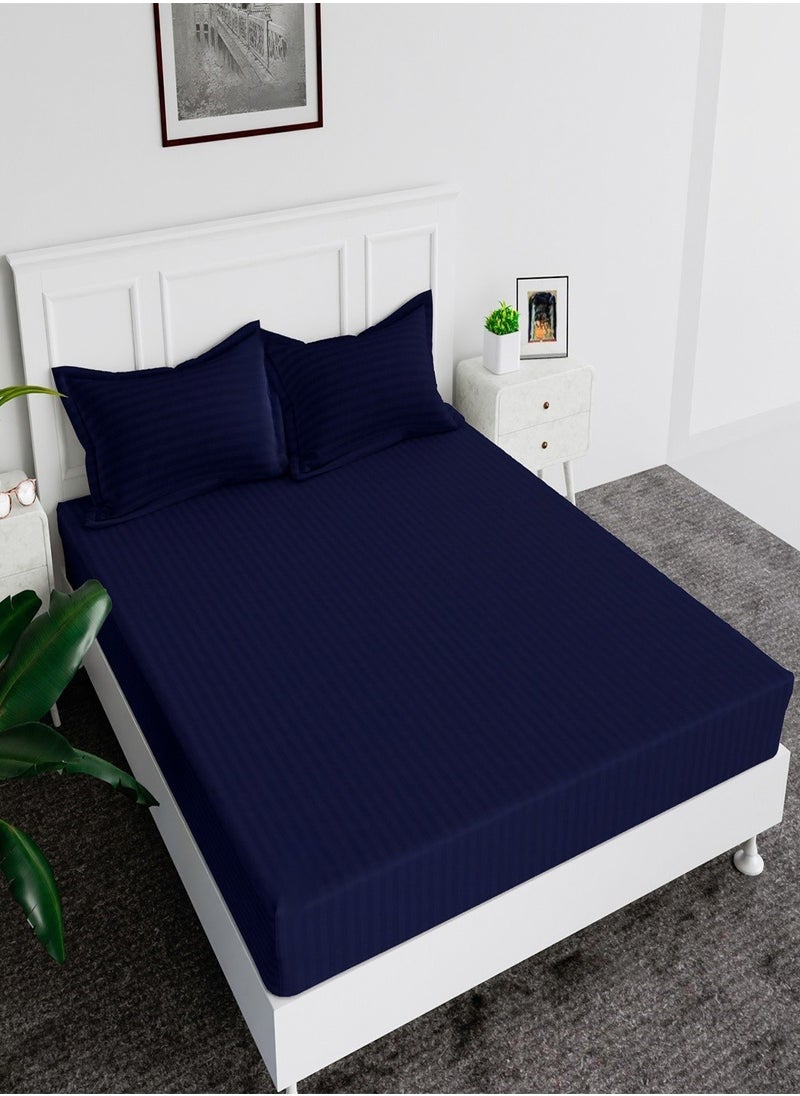 2-Set Fitted Bed Sheets +  Pillow Covers, King/Queen/Double/Single Sizes, Color Blue