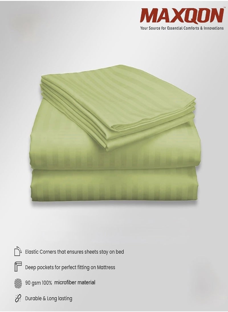 Fitted Bed Sheet +2Pcs Pillow Covers, King/Queen/Double/Single Sizes, Color Green