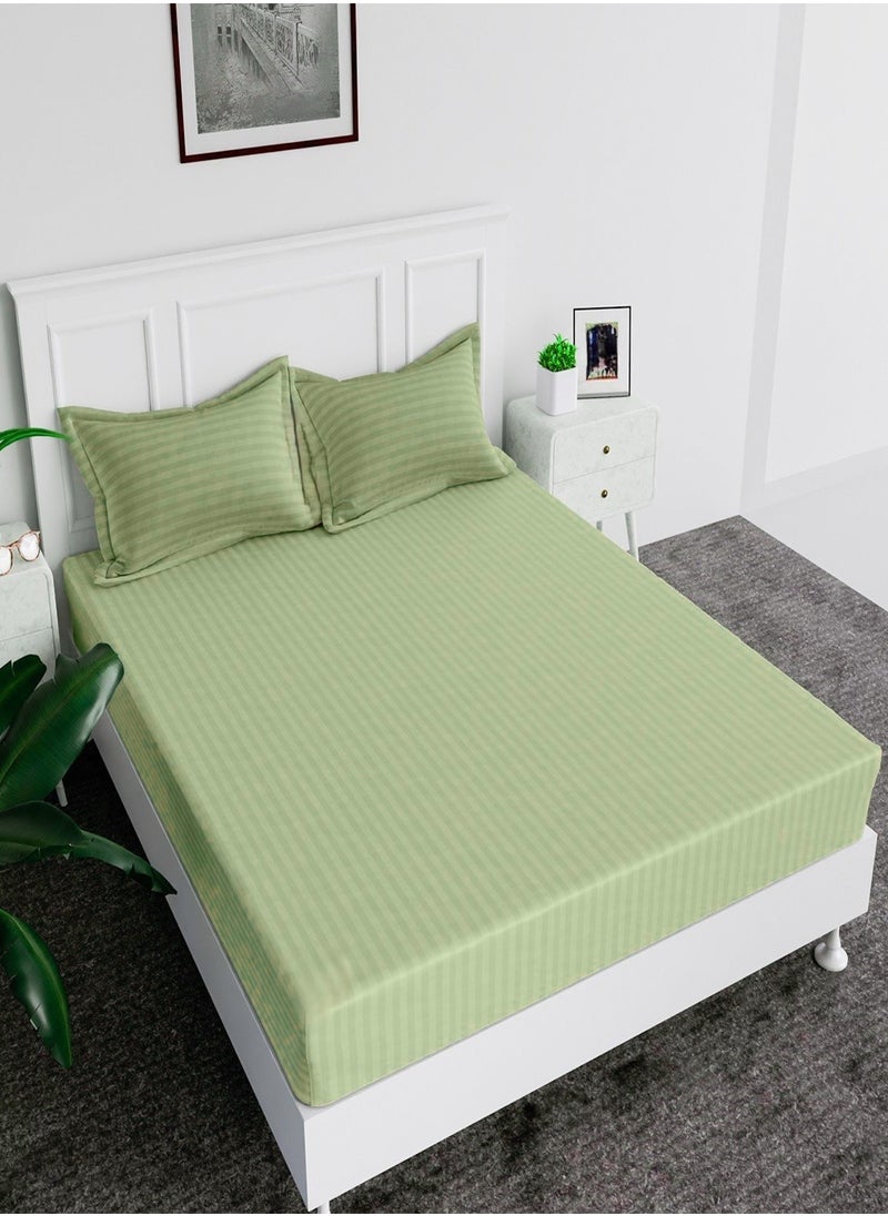 Fitted Bed Sheet +2Pcs Pillow Covers, King/Queen/Double/Single Sizes, Color Green