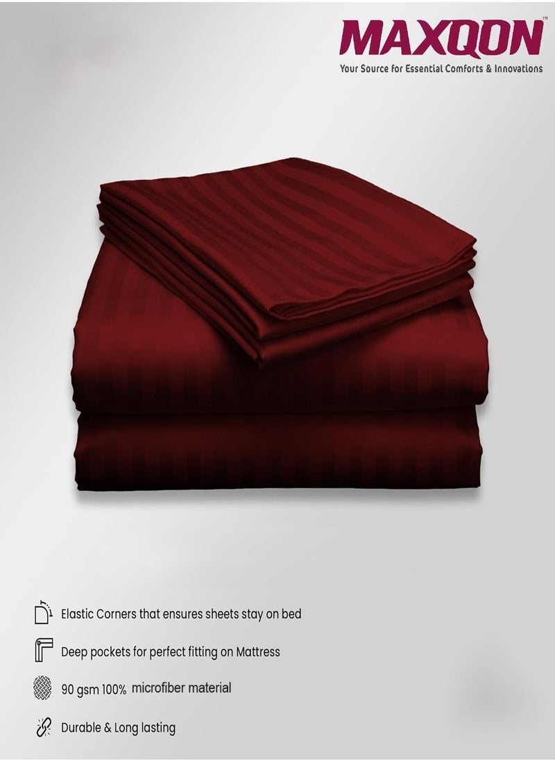Fitted Bed Sheet +2Pcs Pillow Covers, King/Queen/Double/Single Sizes, Color Maroon