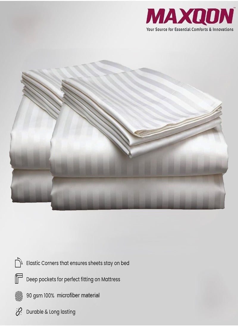 2-Set Fitted Bed Sheets +  Pillow Covers, King/Queen/Double/Single Sizes, Color White