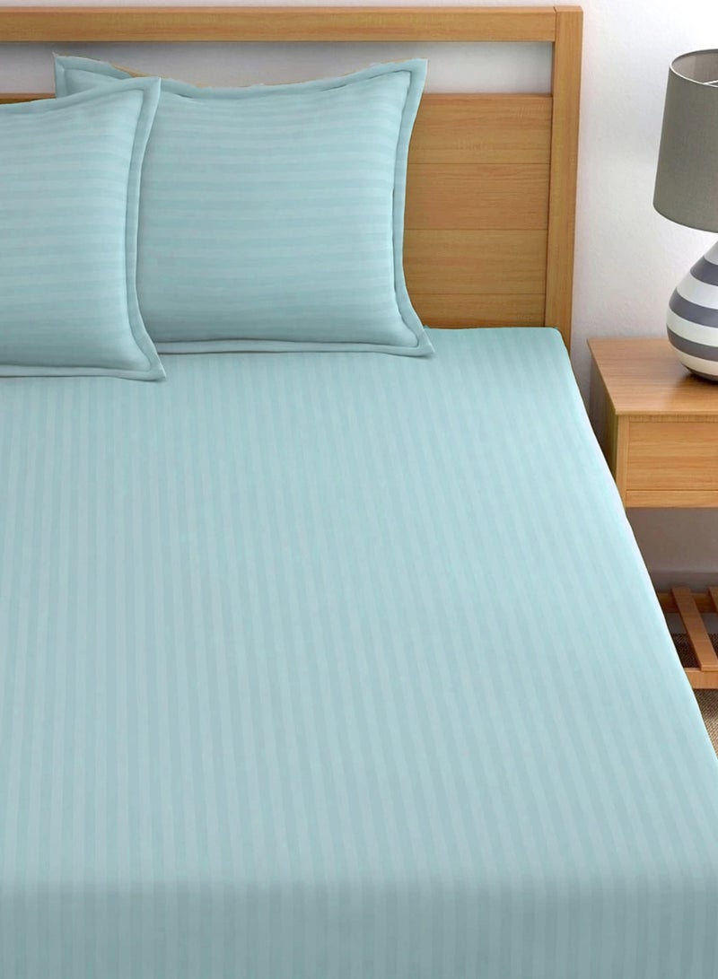 Fitted Bed Sheet +2Pcs Pillow Covers, King/Queen/Double/Single Sizes, Color Sky Blue