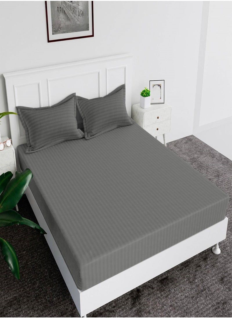Fitted Bed Sheet +2Pcs Pillow Covers, King/Queen/Double/Single Sizes, Color Grey