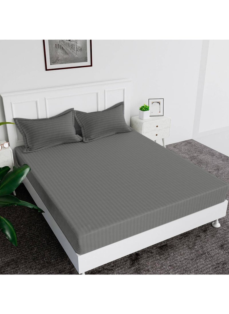 Fitted Bed Sheet +2Pcs Pillow Covers, King/Queen/Double/Single Sizes, Color Grey