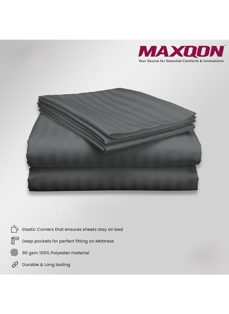 Fitted Bed Sheet +2Pcs Pillow Covers, King/Queen/Double/Single Sizes, Color Grey