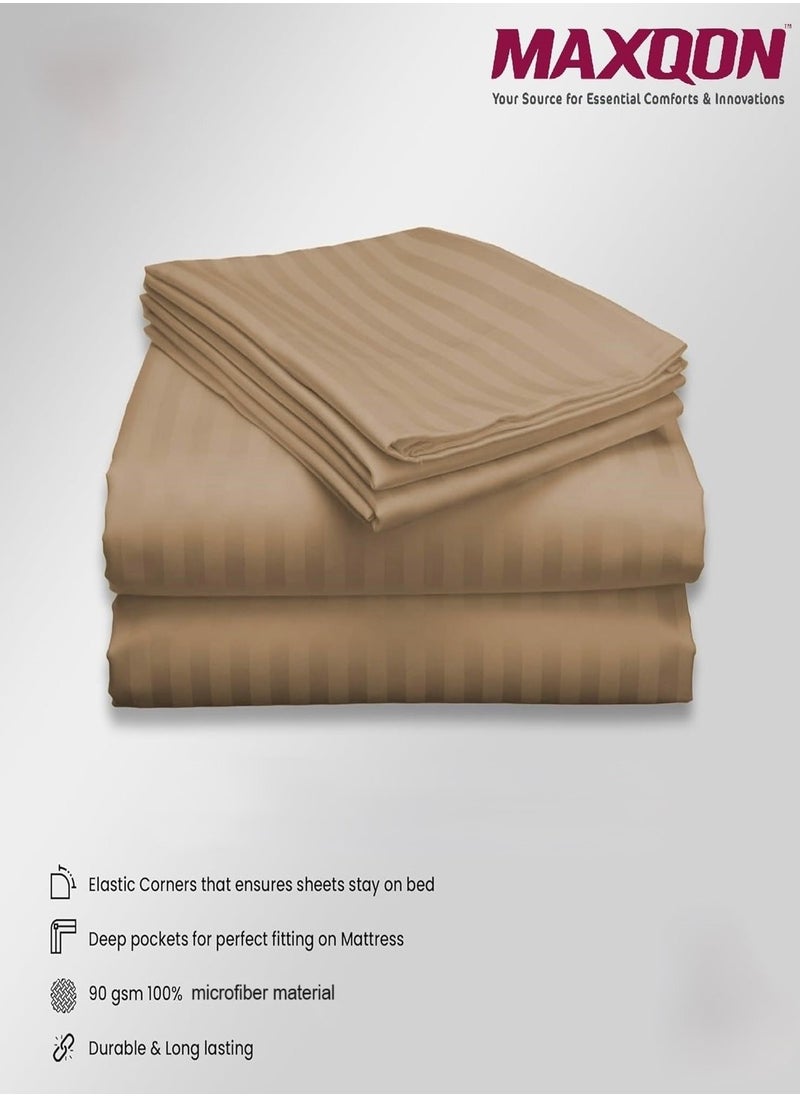 Fitted Bed Sheet +2Pcs Pillow Covers, King/Queen/Double/Single Sizes, Color Beige