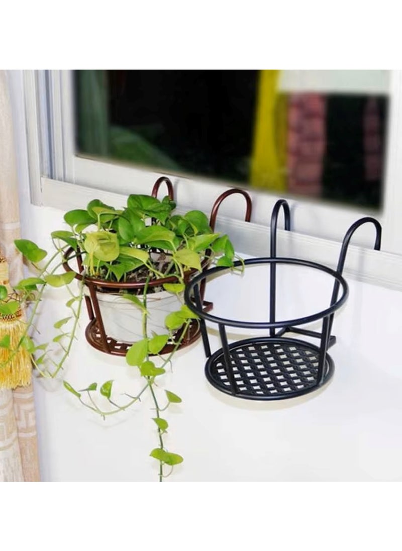 2 Pieces of Flower Holder Hanging Flower Basket Rack Stand Railing Planter, Color Black