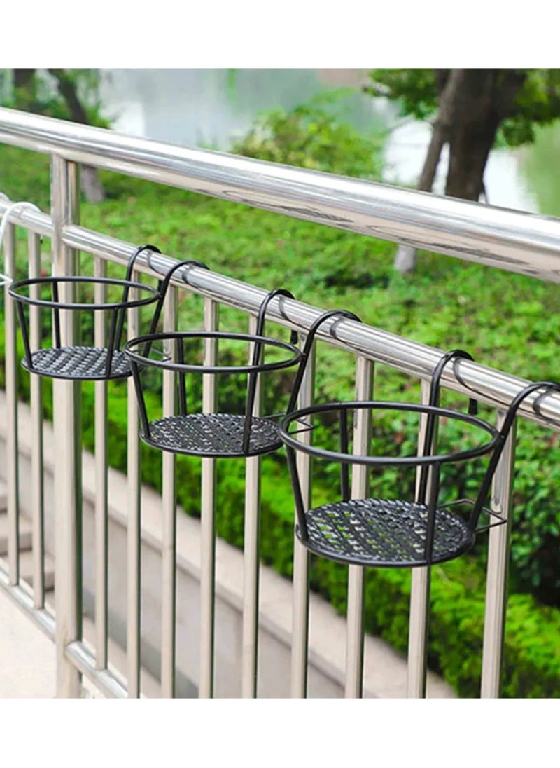 2 Pieces of Flower Holder Hanging Flower Basket Rack Stand Railing Planter, Color Black