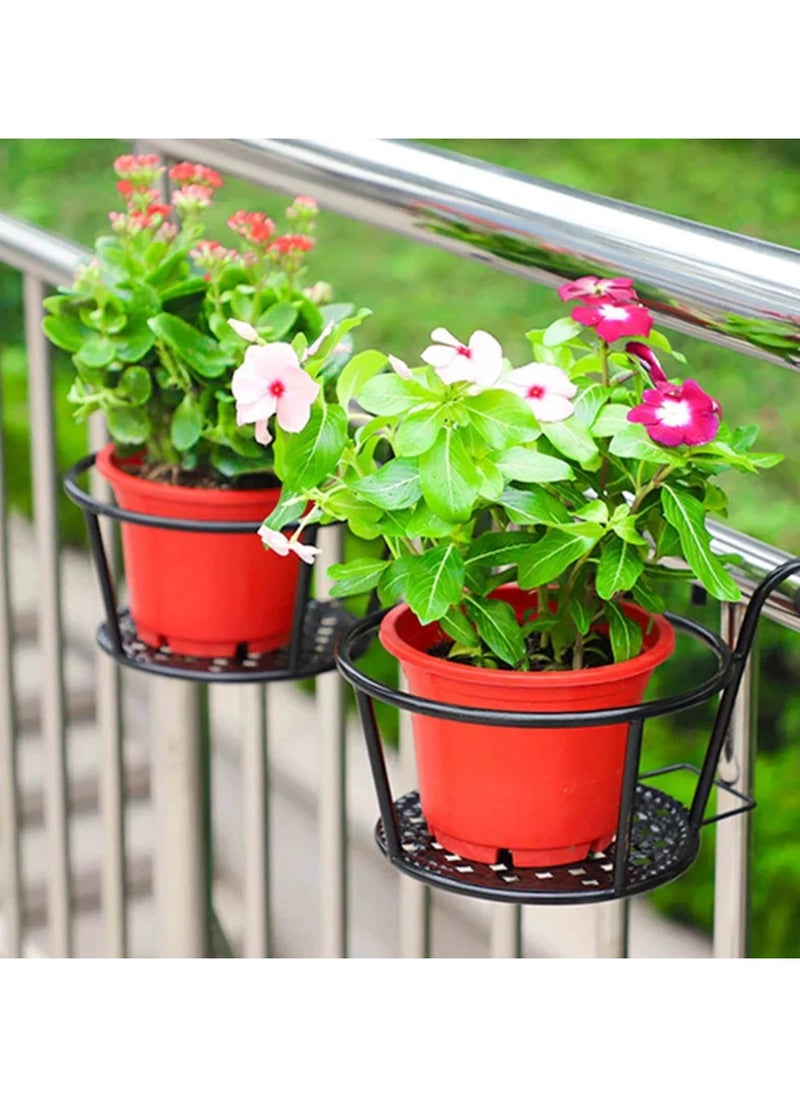 2 Pieces of Flower Holder Hanging Flower Basket Rack Stand Railing Planter, Color Black