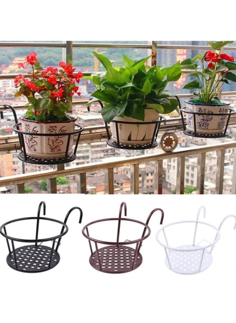 2 Pieces of Flower Holder Hanging Flower Basket Rack Stand Railing Planter, Color Black