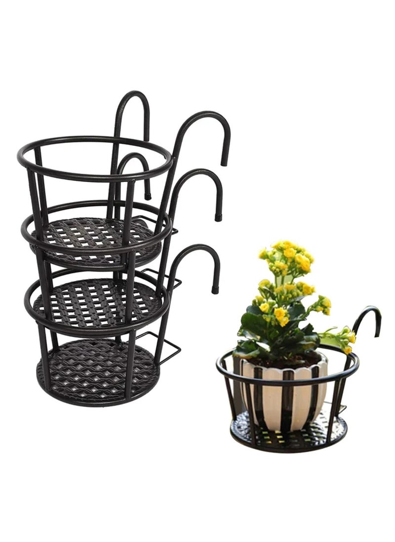 2 Pieces of Flower Holder Hanging Flower Basket Rack Stand Railing Planter, Color Black