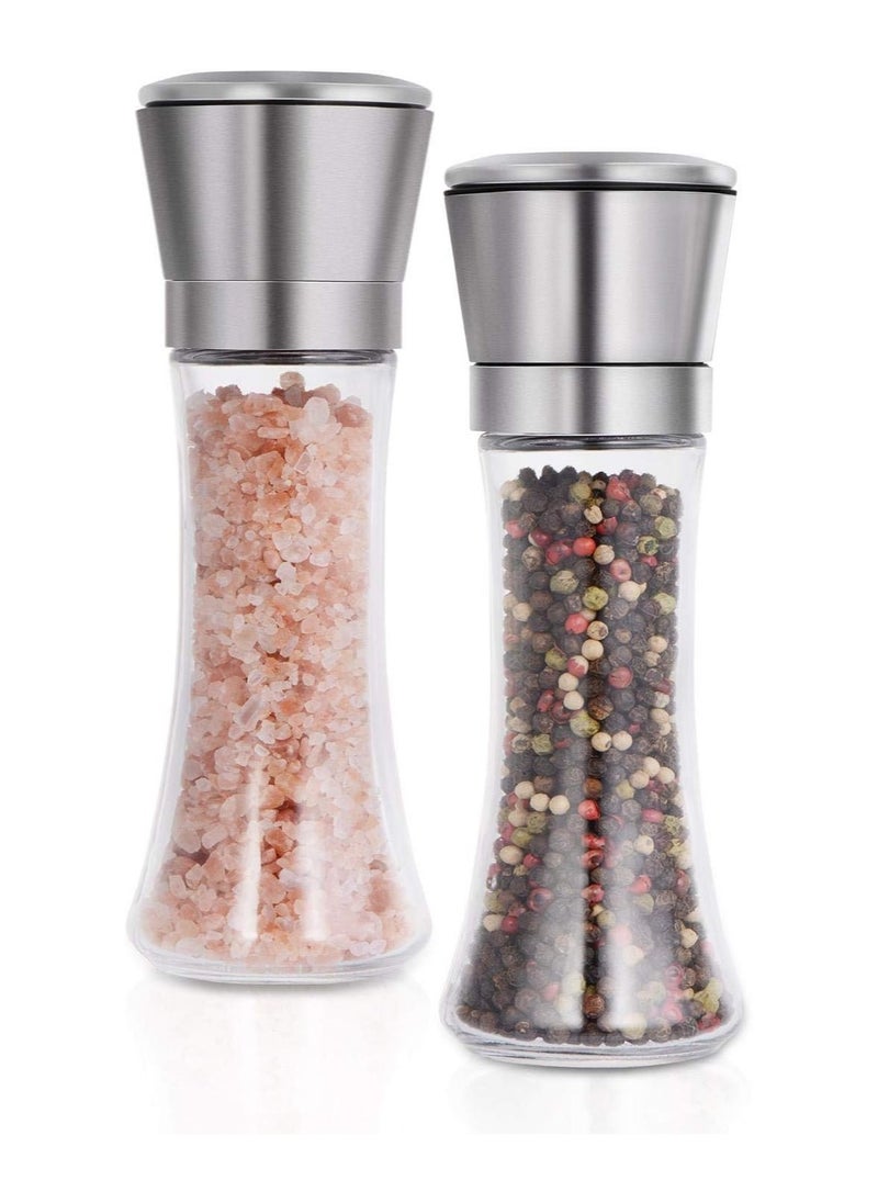 Pepper And Salt Grinder Mill With Glass Body Stainless Steel Brush Set Of 2