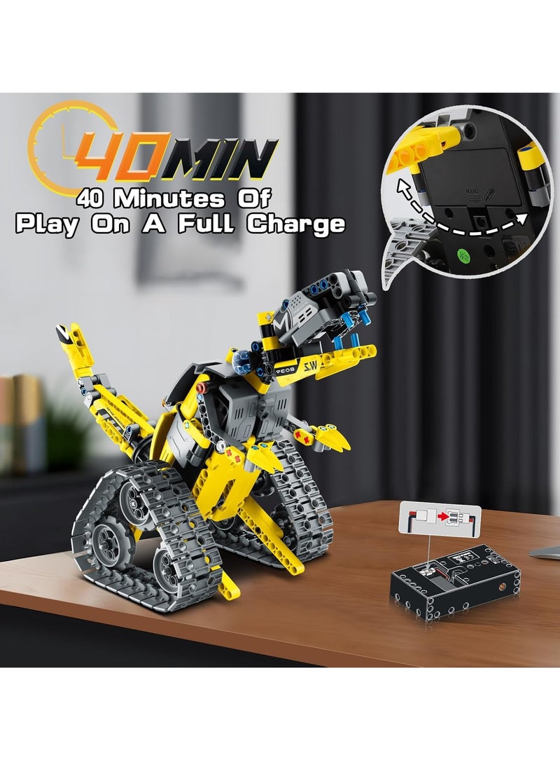 3 in 1 Remote Control and App Controlled Robot Dinosaur Building Blocks Kit, Educational STEM Project Coding Set, Creative Birthday Gift for Kids (Yellow Robot)