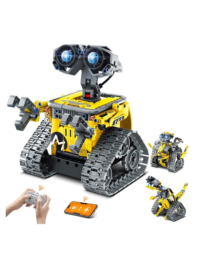 3 in 1 Remote Control and App Controlled Robot Dinosaur Building Blocks Kit, Educational STEM Project Coding Set, Creative Birthday Gift for Kids (Yellow Robot)