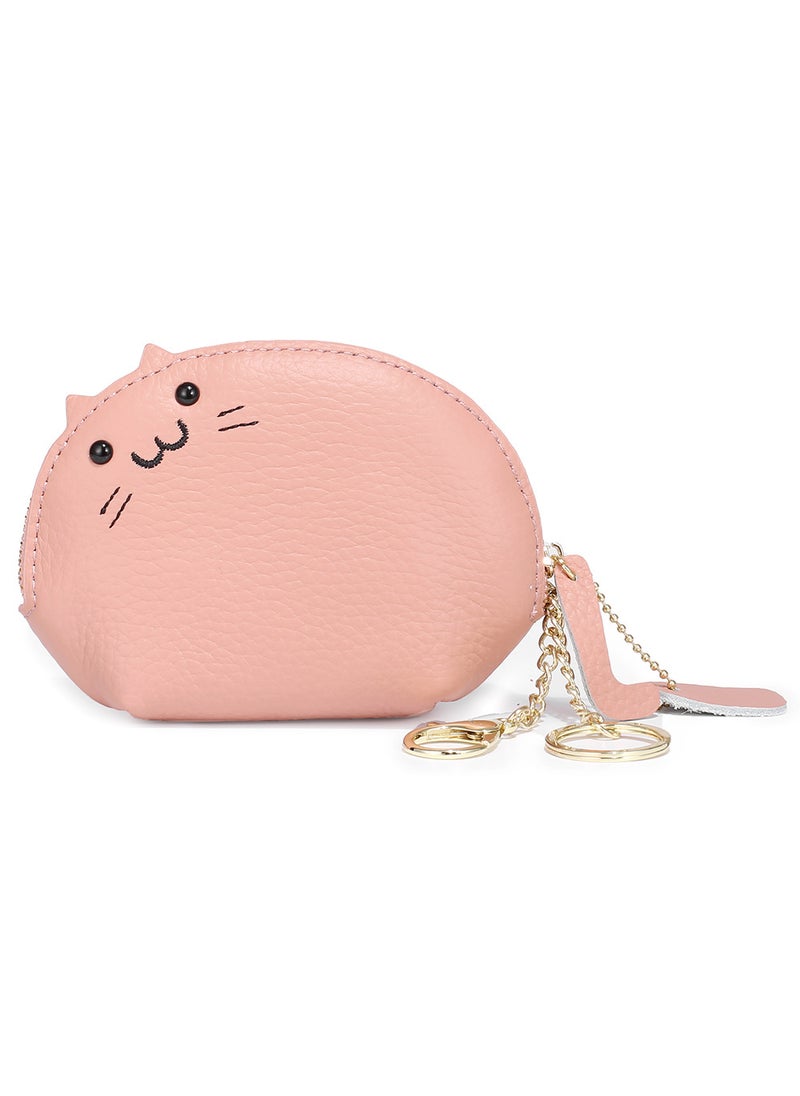 Creative Genuine Leather Coin Purse Womens Key Bag Simple Japanese Small Wallet Mini Cute Niche Coin BagPink Pink